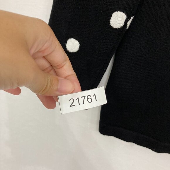 New Tommy Hilfiger Large Black White Polka Dot Crew Neck Light Knit Sweater - Picture 9 of 10